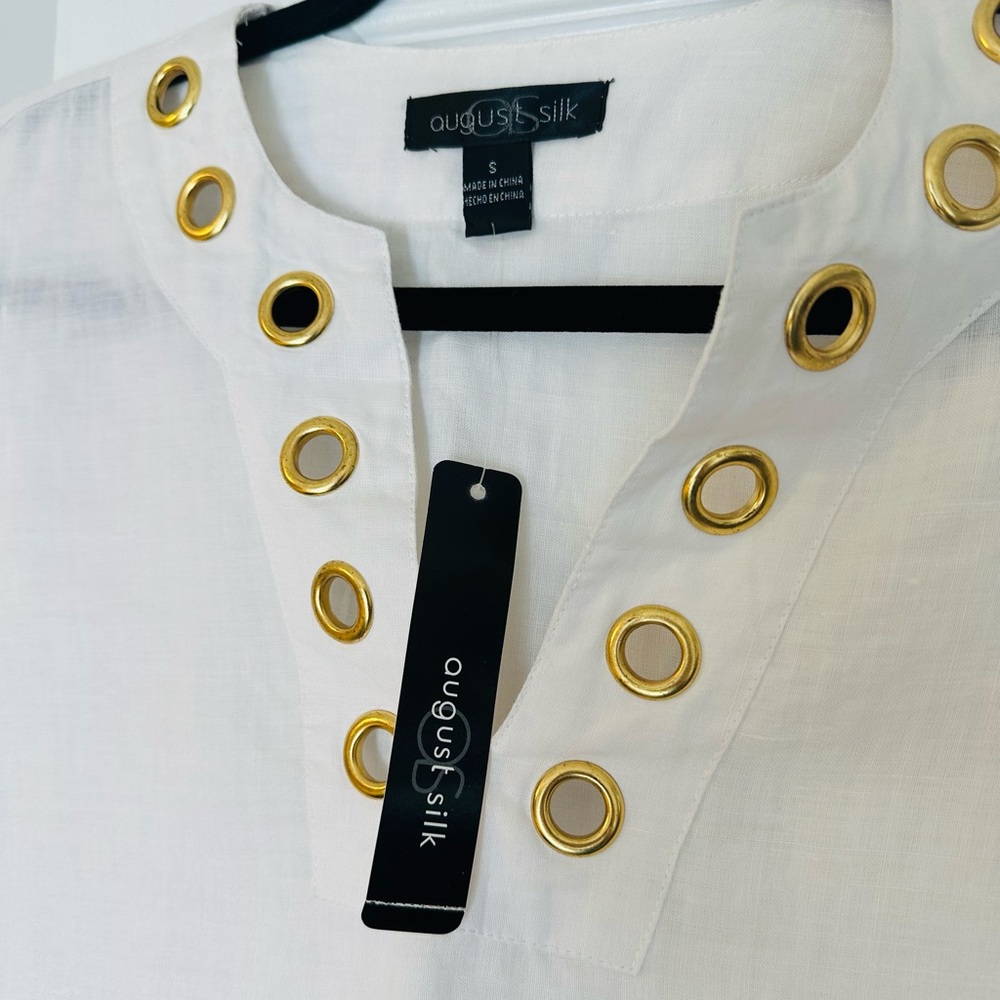 August Silk White Top with Gold Accents